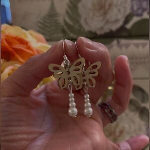 Butterfly Earrings with Pearl Accents